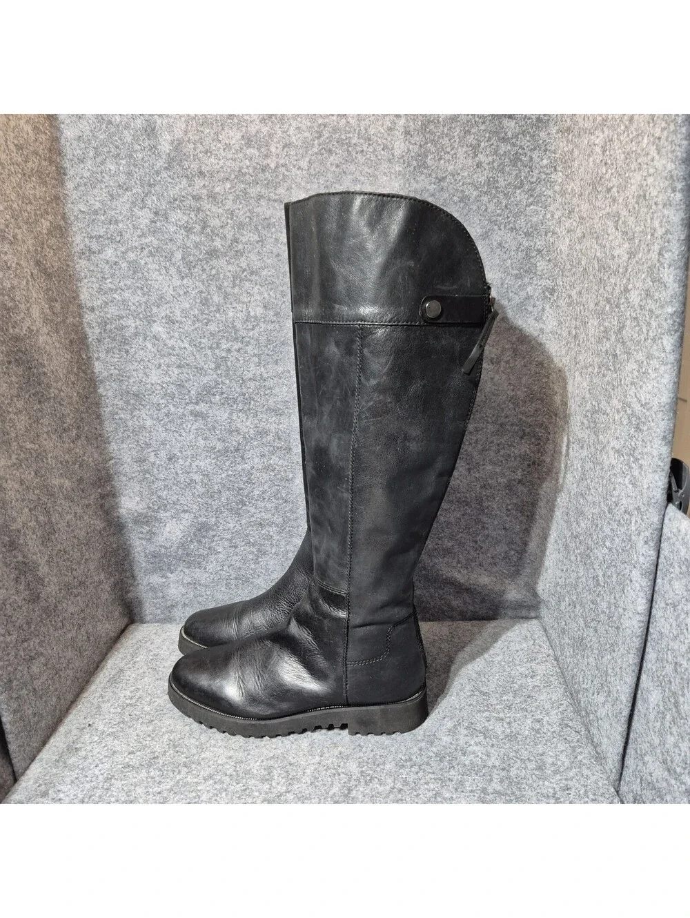 Franco Sarto Cosmina Black Leather Knee-High Zip Riding Boots Womens 6.5M Tall